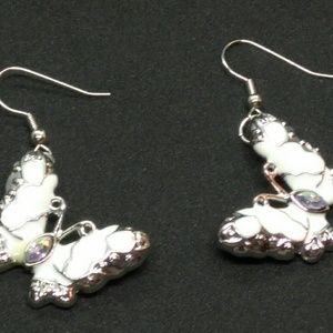 White Enamel Butterfly Handmade Earrings